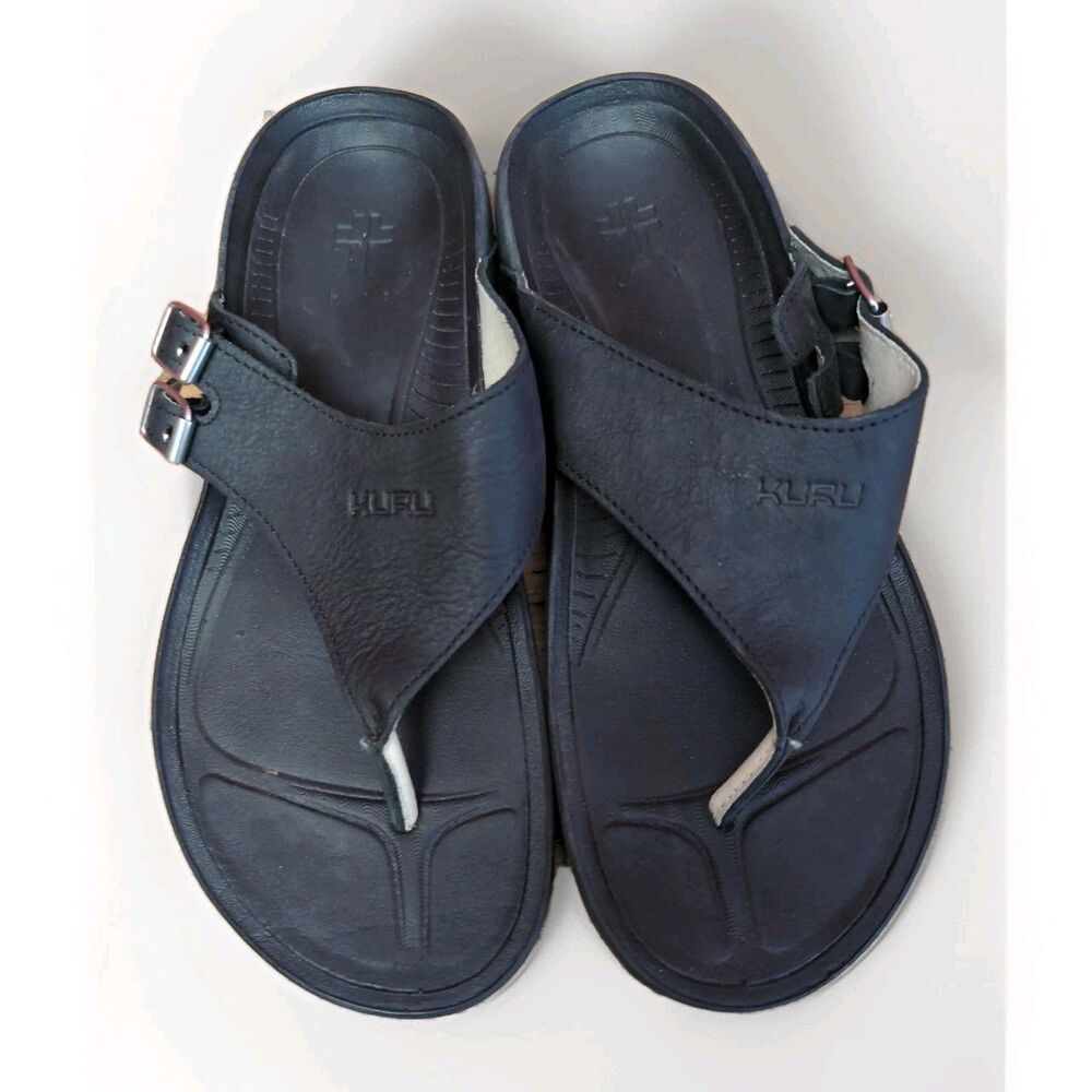 Kuru Suomi Sandals Size 9 Black Leather Thong Minimalist Comfort Travel Shoe